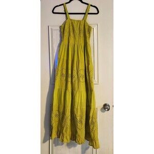 NAOO Nation AK Outfits Green Eyelet Lined Tiered Maxi Boho Peasant Sundress Sz S